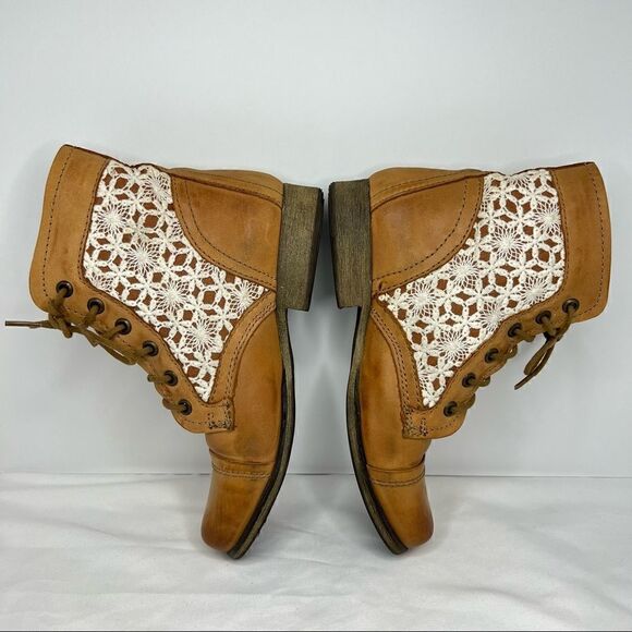 EUC ✨ Steve Madden Thundr-C Cognac Multi Crocheted Lace-Up Ankle Boots 5.5 - Picture 6 of 9